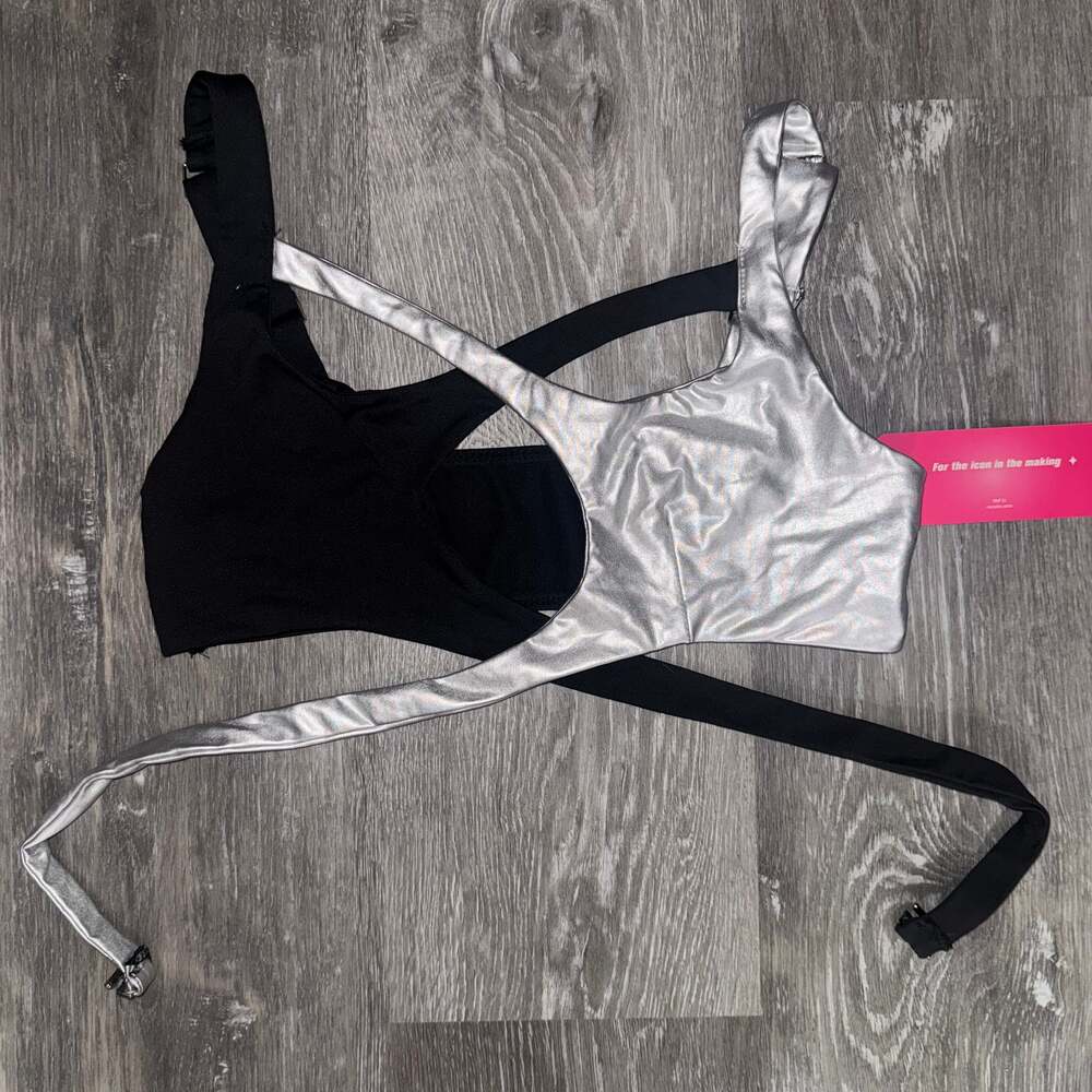 Metallic Silver Halter Top